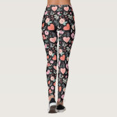 Rosa Schwarze Retro-Blume Leggings (Rückseite)
