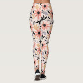 Rosa Schwarze Retro-Blume Leggings (Rückseite)