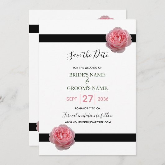 Rosa schwarze Ribbon Hochzeit speichern das Datum Save The Date (Vorne/Hinten)