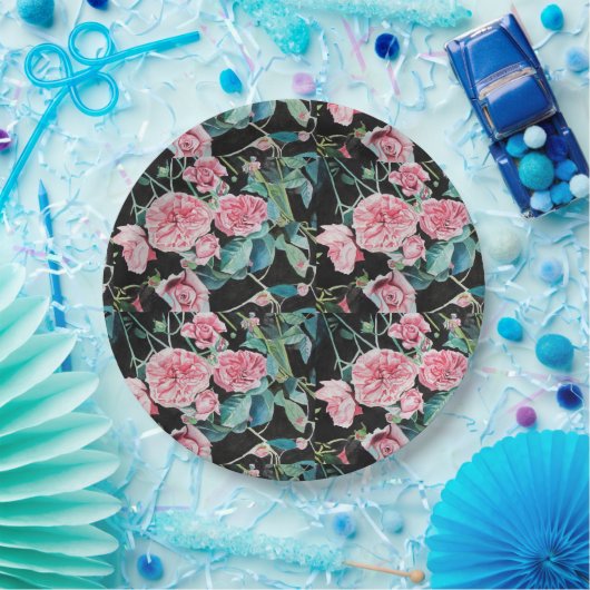 Rosa Schwarze Rose Blumenblätter Party Papierplatt Pappteller (Party)