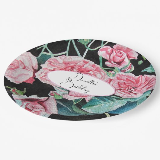 Rosa Schwarze Rose Blumenblätter Party Papierplatt Pappteller (Schrägansicht)