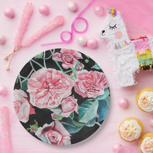 Rosa Schwarze Rose Blumenblätter Party Papierplatt Pappteller (Party)