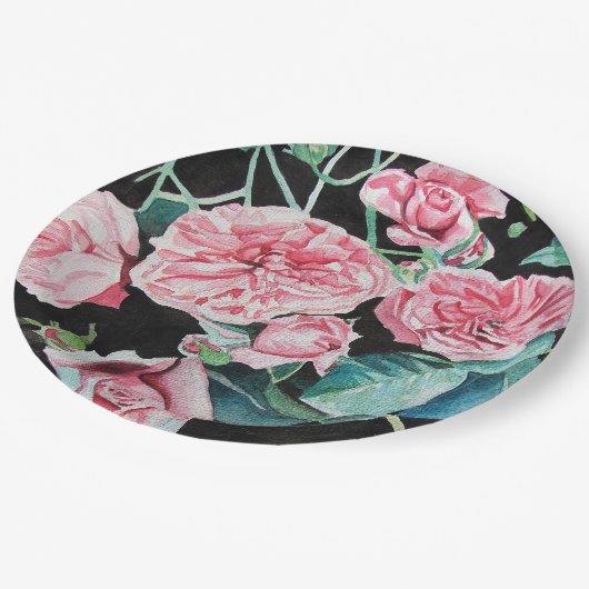 Rosa Schwarze Rose Blumenblätter Party Papierplatt Pappteller (Schrägansicht)
