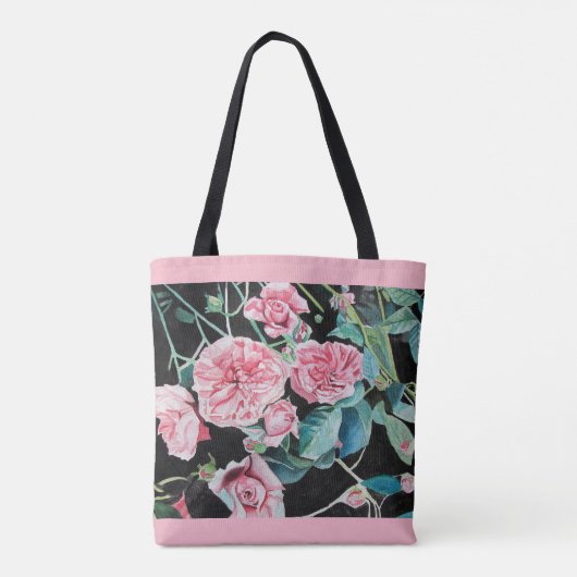 Rosa Schwarze Rose Blumenbrille Tote Tasche (Rückseite)