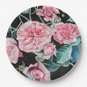 Rosa Schwarze Rose Florale Blume Party Papierplatt Pappteller