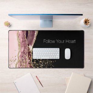 Rosa Schwarze Rose Gold Glitzer Schreibtischunterlage