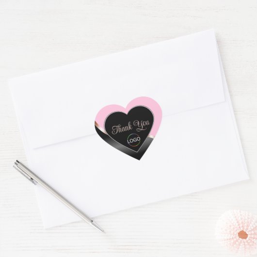 Rosa Schwarze Rose Gold mit Logo Niedlich Danke Herz-Aufkleber (Umschlag)