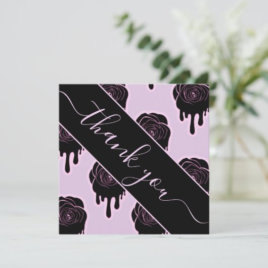 Rosa Schwarze Rose Tropfen Driving Halloween Danke Einladung (Stehend Vorderseite)