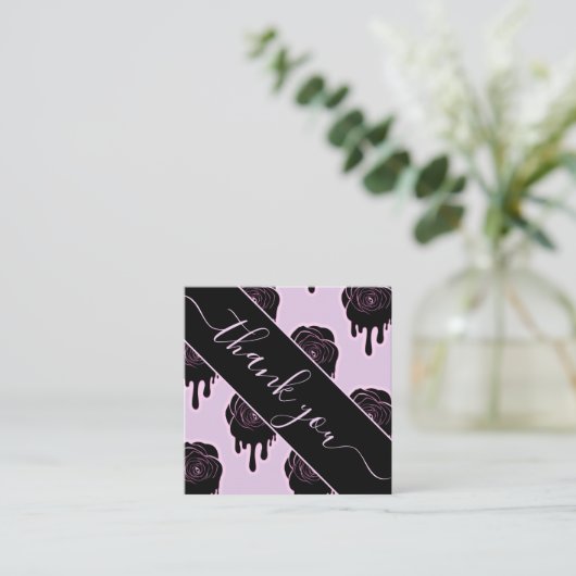 Rosa Schwarze Rose Tropfen Driving Halloween Danke Quadratische Visitenkarte (Stehend Vorderseite)