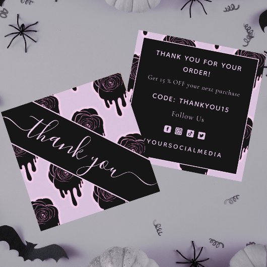 Rosa Schwarze Rose Tropfen Driving Halloween Danke Quadratische Visitenkarte
