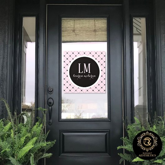 Rosa & schwarze Schleife Monogramm Fensteraufkleber