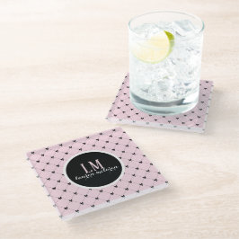 Rosa & schwarze Schleife Monogramm Glasuntersetzer