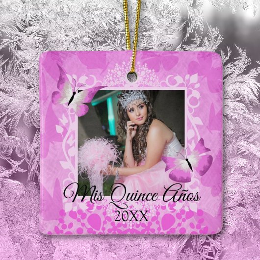 Rosa, Schwarze Schmetterlinge Quinceanera Foto Keramikornament