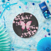 Rosa schwarze Schmetterlinge und Kirschblüten Pappteller (Party)