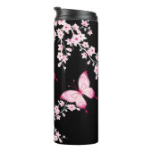 Rosa schwarze Schmetterlinge und Kirschblüten  Thermosbecher (Nach rechts gedreht)