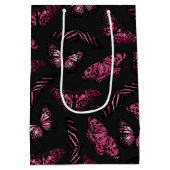 Rosa Schwarze Schmetterlinge Wasserfarben Muster M Mittlere Geschenktüte (Rückseite)