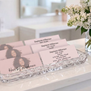 Rosa-Schwarze-Schrift-Foto-Frisörsalon-Geschäft Mini Visitenkarte