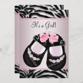 Rosa schwarze Schuhe Rosa Zebra Baby Dusche Einladung (Vorne/Hinten)