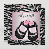 Rosa schwarze Schuhe Rosa Zebra Baby Dusche Einladung (Vorne/Hinten)