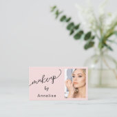 Rosa-schwarze Script-Foto-Makeup-Visitenkarte Visitenkarte (Stehend Vorderseite)