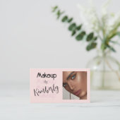 Rosa-schwarze Script-Foto-Makeup-Visitenkarte Visitenkarte (Stehend Vorderseite)