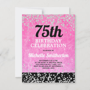 Rosa schwarze silberne Glitter-Erwachsene 75. Gebu Karte