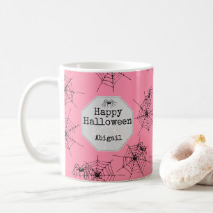 Rosa schwarze Spinnen und Webs Frohe Halloween Kaffeetasse