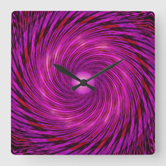 Rosa Schwarze Spirale Wave Kaleidoskop Art Clock Quadratische Wanduhr (Vorderseite)