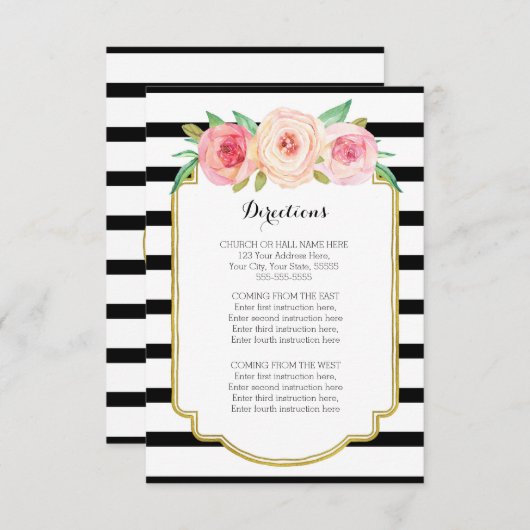 Rosa schwarze Streifen mit Hochzeitsrichtung einfü Begleitkarte (Vorne/Hinten)
