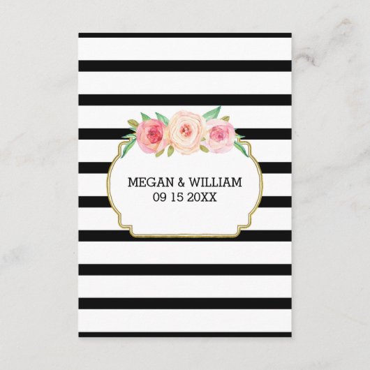 Rosa schwarze Streifen mit Hochzeitsrichtung einfü Begleitkarte (Rückseite)