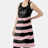 Rosa schwarze Streifen Monogram-Skriptname Schürze (InSitu)