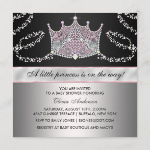 Rosa schwarze Tiara Baby Girl Prinzessin Baby Show Einladung