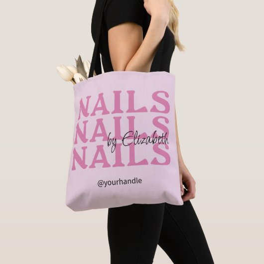 Rosa-Schwarze-Typografie-Griff Nagelstudio Tasche (Von Nahem)