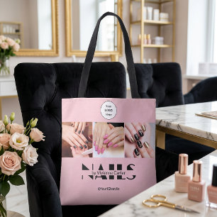 Rosa Schwarze Typografie-Logo-Foto-Nagelsalon Tasche