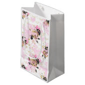Rosa, schwarze und goldene Blumenbeutel Kleine Geschenktüte (Vorderseite Schrägansicht)
