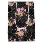 Rosa, schwarze und goldene Blumenbeutel Mittlere Geschenktüte (Rückseite)