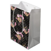 Rosa, schwarze und goldene Blumenbeutel Mittlere Geschenktüte (Rückseite Schrägansicht)