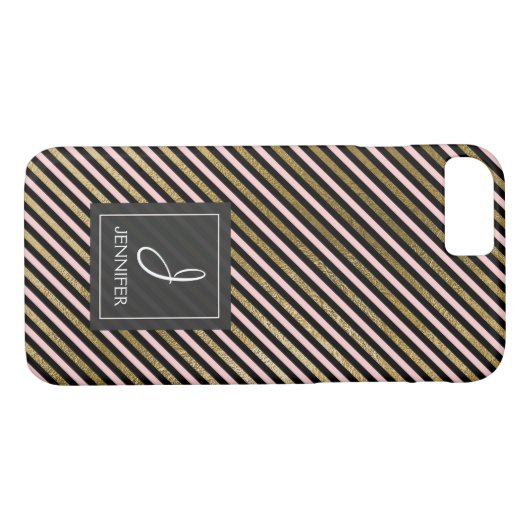 Rosa, schwarze und goldene Streifen Case-Mate iPhone Hülle (Rückseite (Horizontal))
