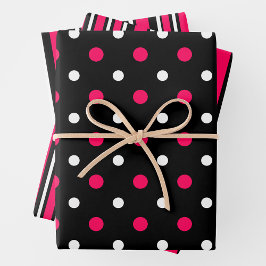 Rosa, schwarze und weiße lustige Streifen und Punk Geschenkpapier Set