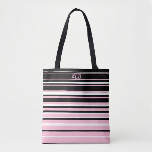 Rosa, schwarze und weiße Streifen Mit Monogramm Tasche (Vorderseite)