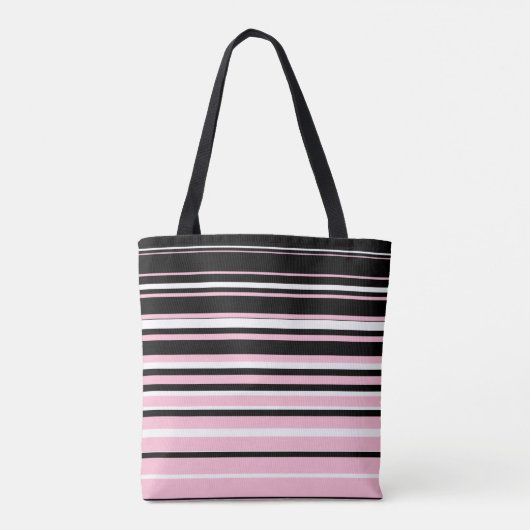Rosa, schwarze und weiße Streifen Mit Monogramm Tasche (Rückseite)