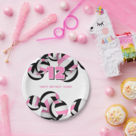 Rosa schwarze Volleyball Mädchen Geburtstagsparty Pappteller