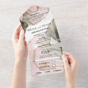 Rosa schwarze Wasserfarbe Chic Moderne Hochzeit All In One Einladung
