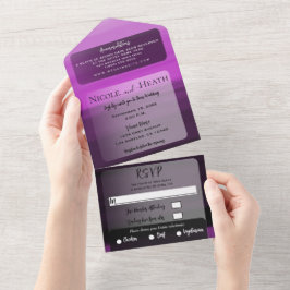 Rosa schwarze Wasserfarbe Minimal Moderne Hochzeit All In One Einladung