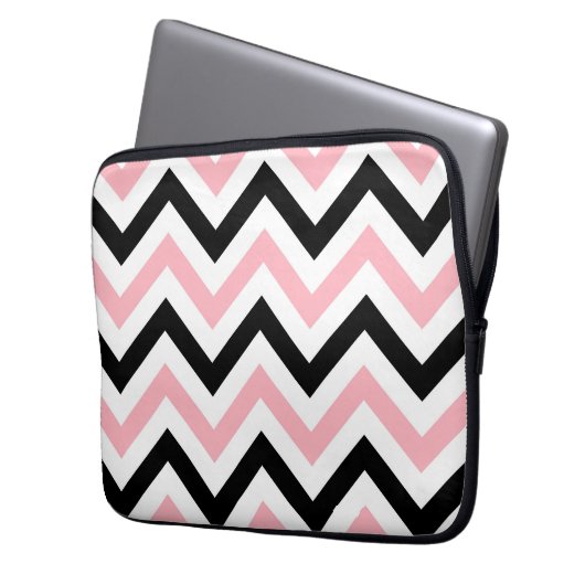 Rosa, schwarze, weiße große Zickzack ZigZag-Muster Laptopschutzhülle (Vorderseite Links)