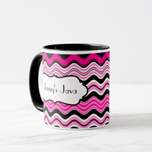 Rosa, schwarze, weiße Streifen - personalisierte U Tasse (Vorderseite Links)