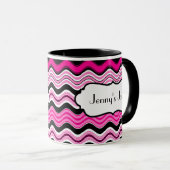 Rosa, schwarze, weiße Streifen - personalisierte U Tasse (VorderseiteRechts)
