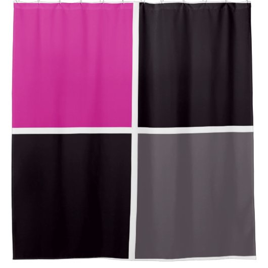 Rosa, schwarze, weiße und graue Quadrate Duschvorhang (Vorderseite)