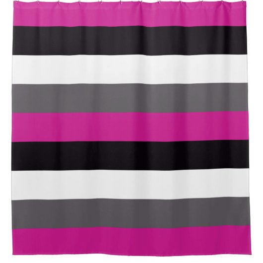 Rosa, schwarze, weiße und graue Streifen Duschvorhang (Vorderseite)