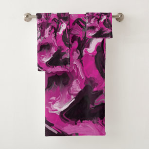 Rosa, schwarze, weiße und graue Wirbel Badhandtuch Set